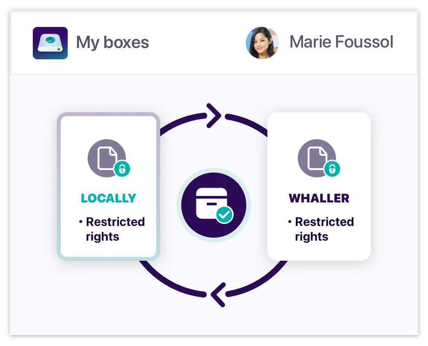 Rules and access to files and documents are the same for the web version and Whaller Drive