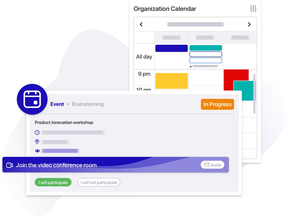 The Whaller calendar allows you to organise meetings or team events.