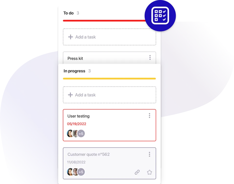 Manage and monitor the progress of a project from the task Kanban.