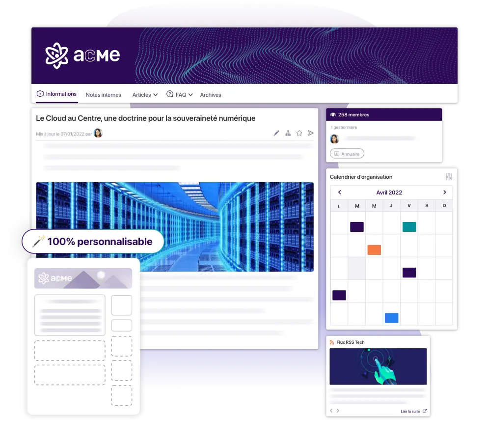 Centralisez les informations dans un intranet 100% personnalisable.